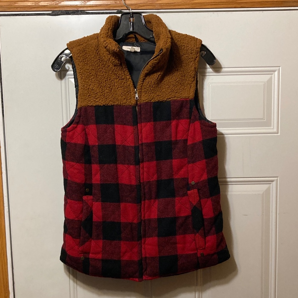 Red and Black Plaid Vest XS